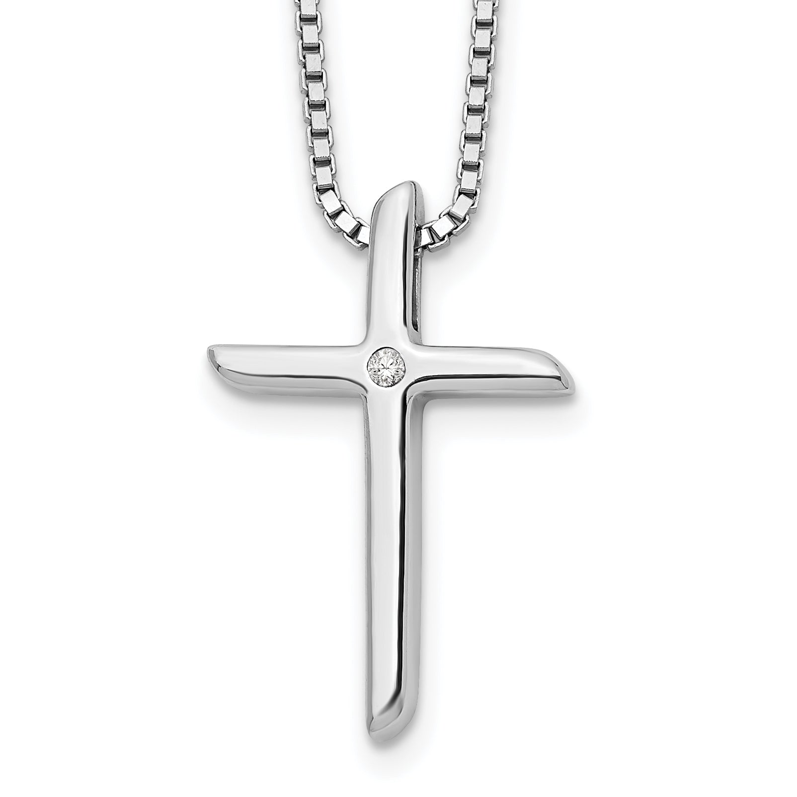 Sterling Silver White Ice Rhodium-Plated 18 Inch Diamond Cross Necklace With 2 Extender