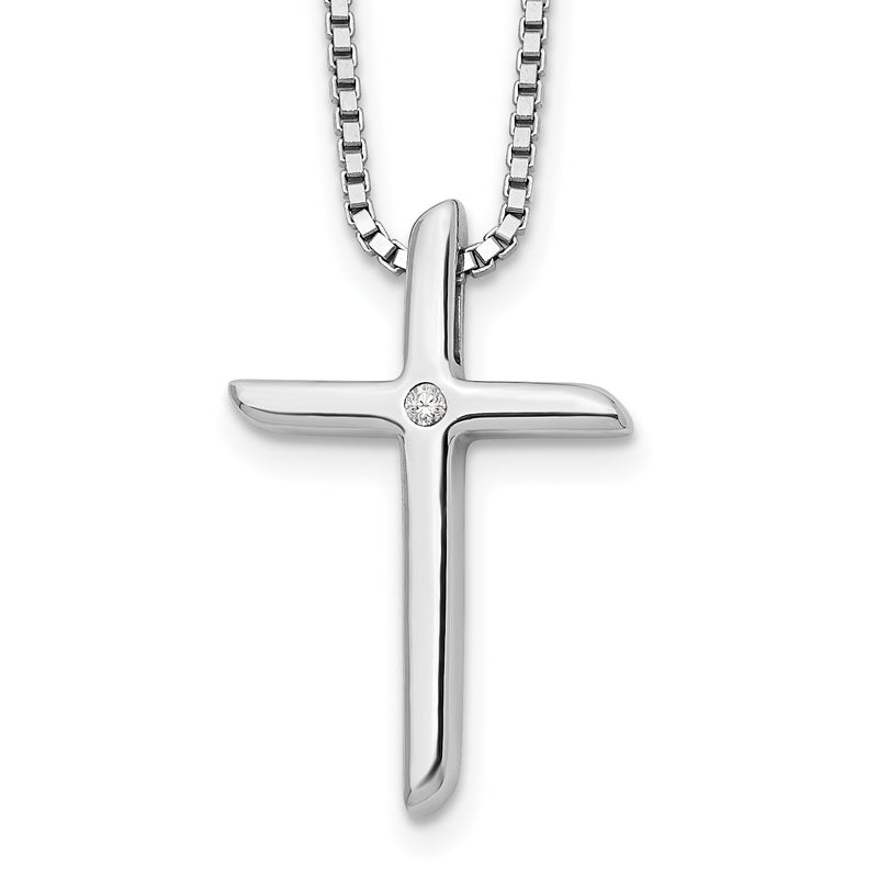 Sterling Silver White Ice Rhodium-Plated 18 Inch Diamond Cross Necklace With 2 Extender