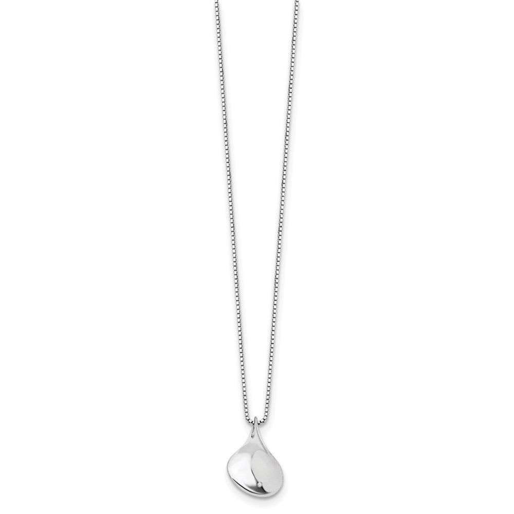 Sterling Silver White Ice Rhodium-Plated 18 Inch Diamond Teardrop Necklace With 2 Extender