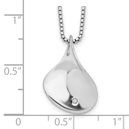 Sterling Silver White Ice Rhodium-Plated 18 Inch Diamond Teardrop Necklace With 2 Extender