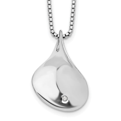Sterling Silver White Ice Rhodium-Plated 18 Inch Diamond Teardrop Necklace With 2 Extender