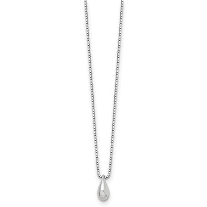 Sterling Silver White Ice Rhodium-Plated 18 Inch Diamond Teardrop Necklace With 2 Extender