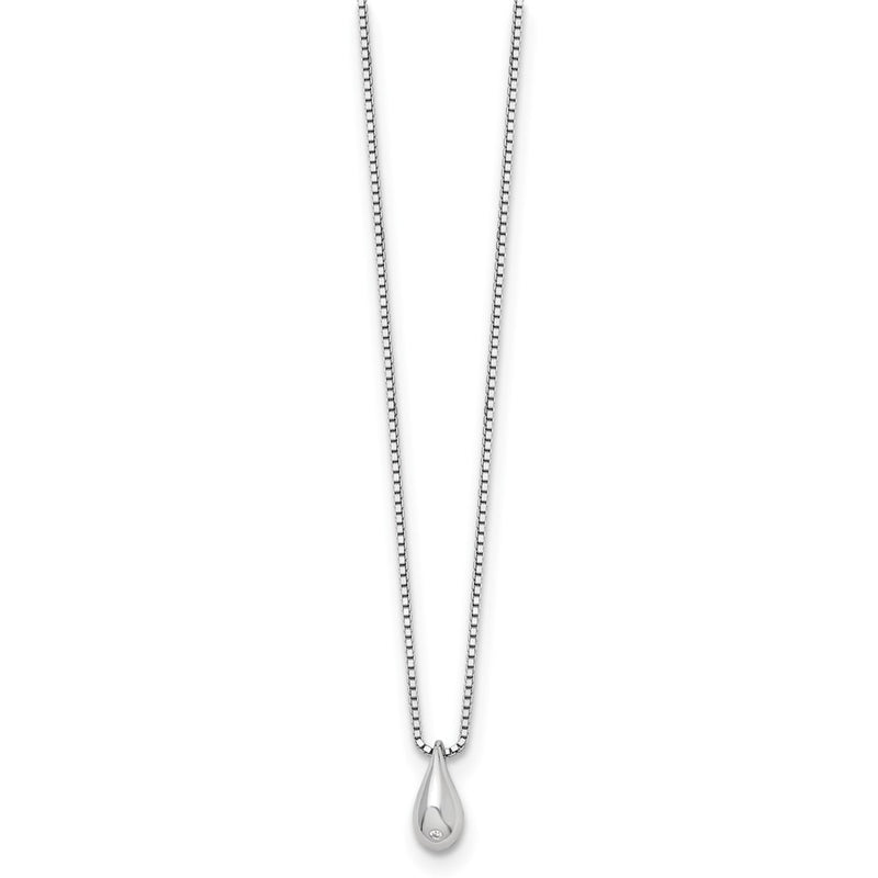 Sterling Silver White Ice Rhodium-Plated 18 Inch Diamond Teardrop Necklace With 2 Extender