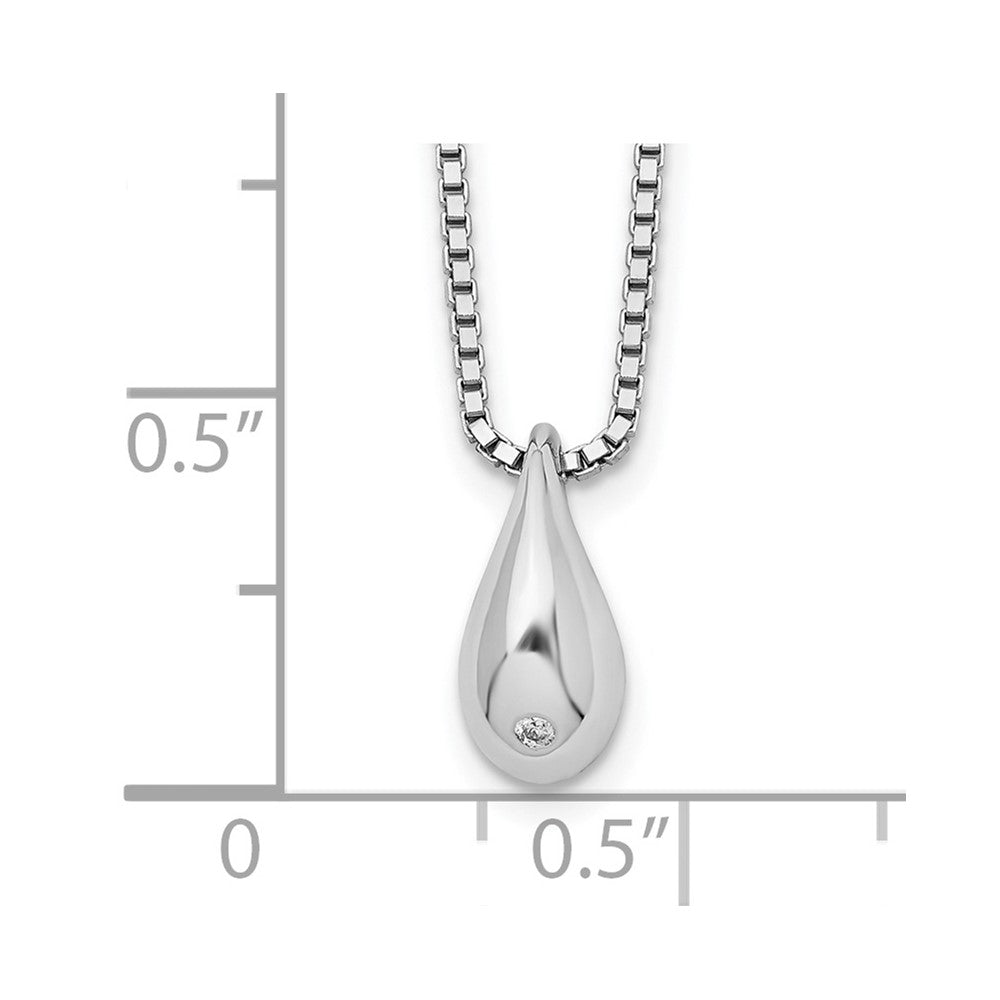 Sterling Silver White Ice Rhodium-Plated 18 Inch Diamond Teardrop Necklace With 2 Extender