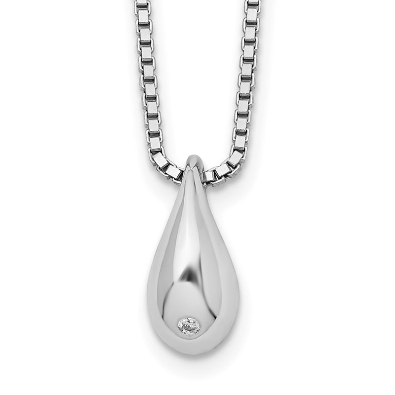 Sterling Silver White Ice Rhodium-Plated 18 Inch Diamond Teardrop Necklace With 2 Extender