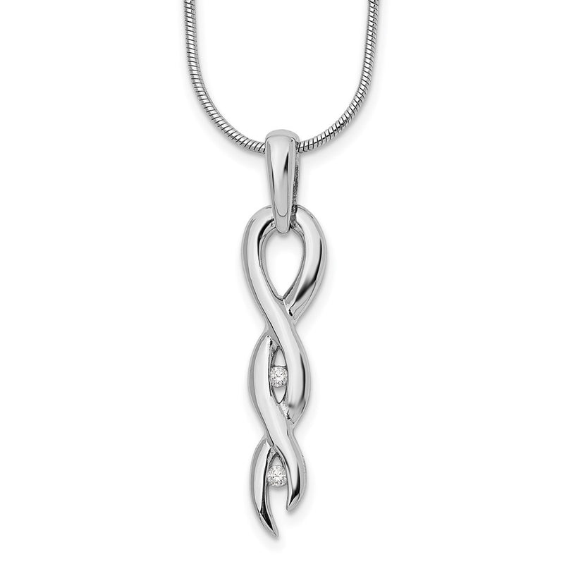 Sterling Silver White Ice Rhodium-Plated Diamond 18 Inch Twist Necklace With 2 Extender