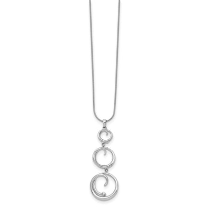 Sterling Silver White Ice Rhodium-Plated 18 Inch Diamond Swirl Necklace With 2 Extender