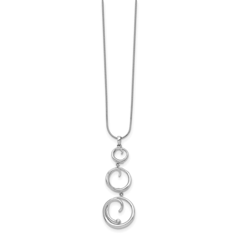 Sterling Silver White Ice Rhodium-Plated 18 Inch Diamond Swirl Necklace With 2 Extender