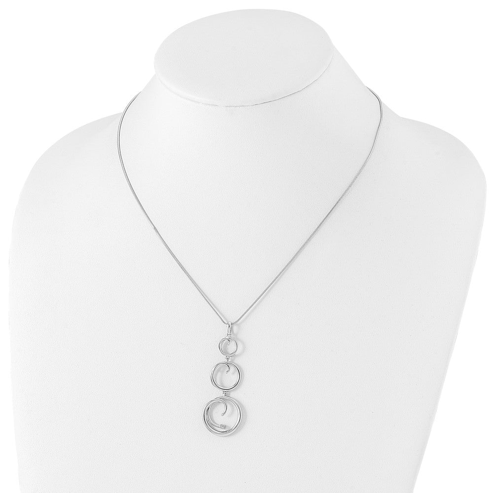 Sterling Silver White Ice Rhodium-Plated 18 Inch Diamond Swirl Necklace With 2 Extender