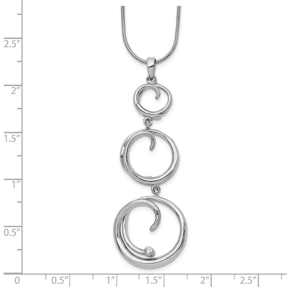 Sterling Silver White Ice Rhodium-Plated 18 Inch Diamond Swirl Necklace With 2 Extender