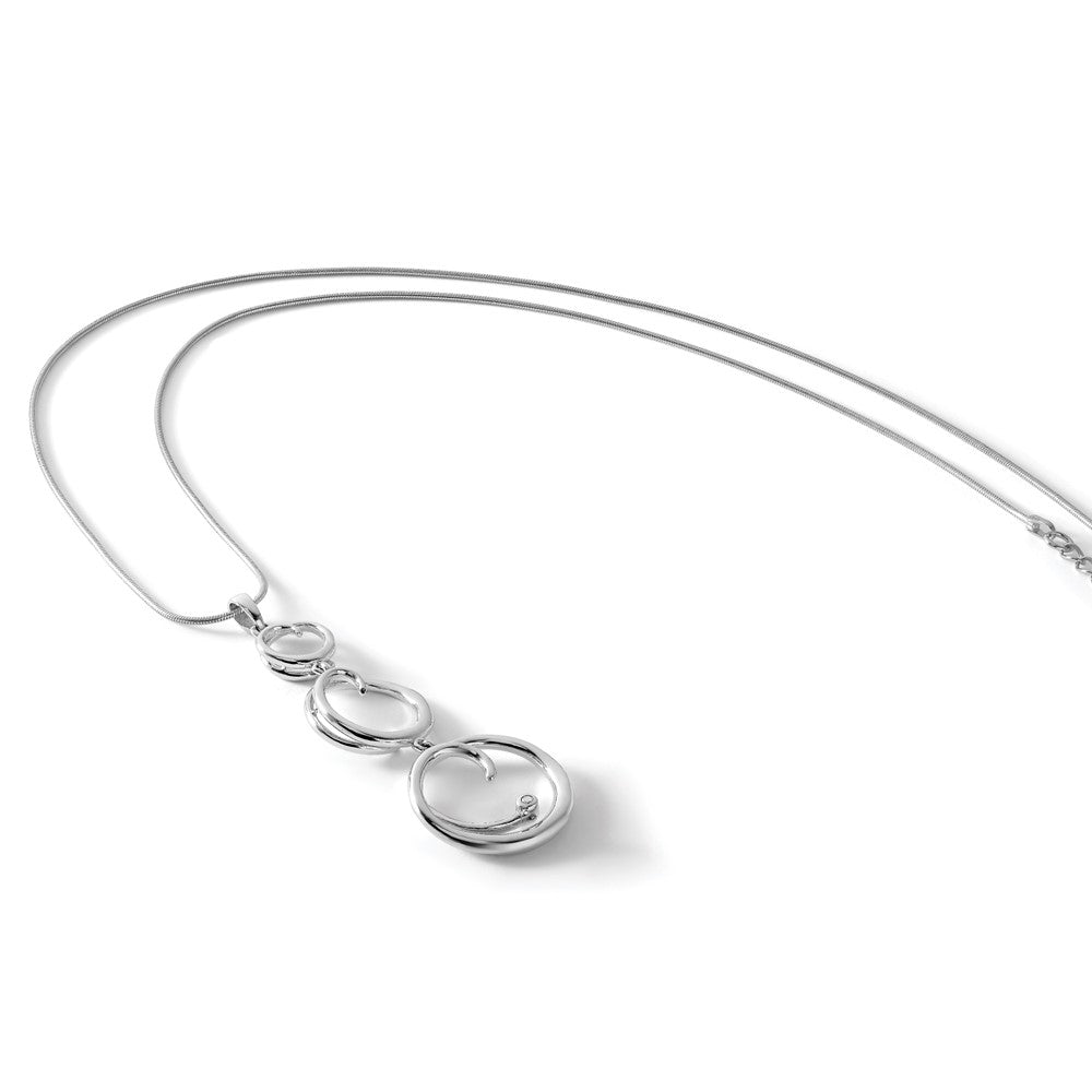 Sterling Silver White Ice Rhodium-Plated 18 Inch Diamond Swirl Necklace With 2 Extender