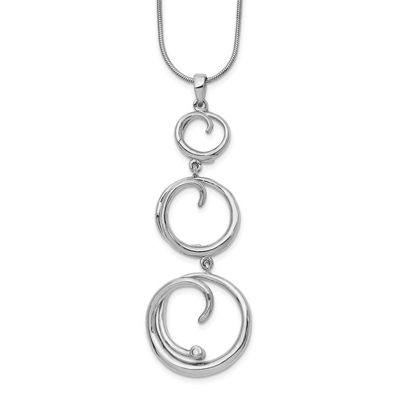 Sterling Silver White Ice Rhodium-Plated 18 Inch Diamond Swirl Necklace With 2 Extender