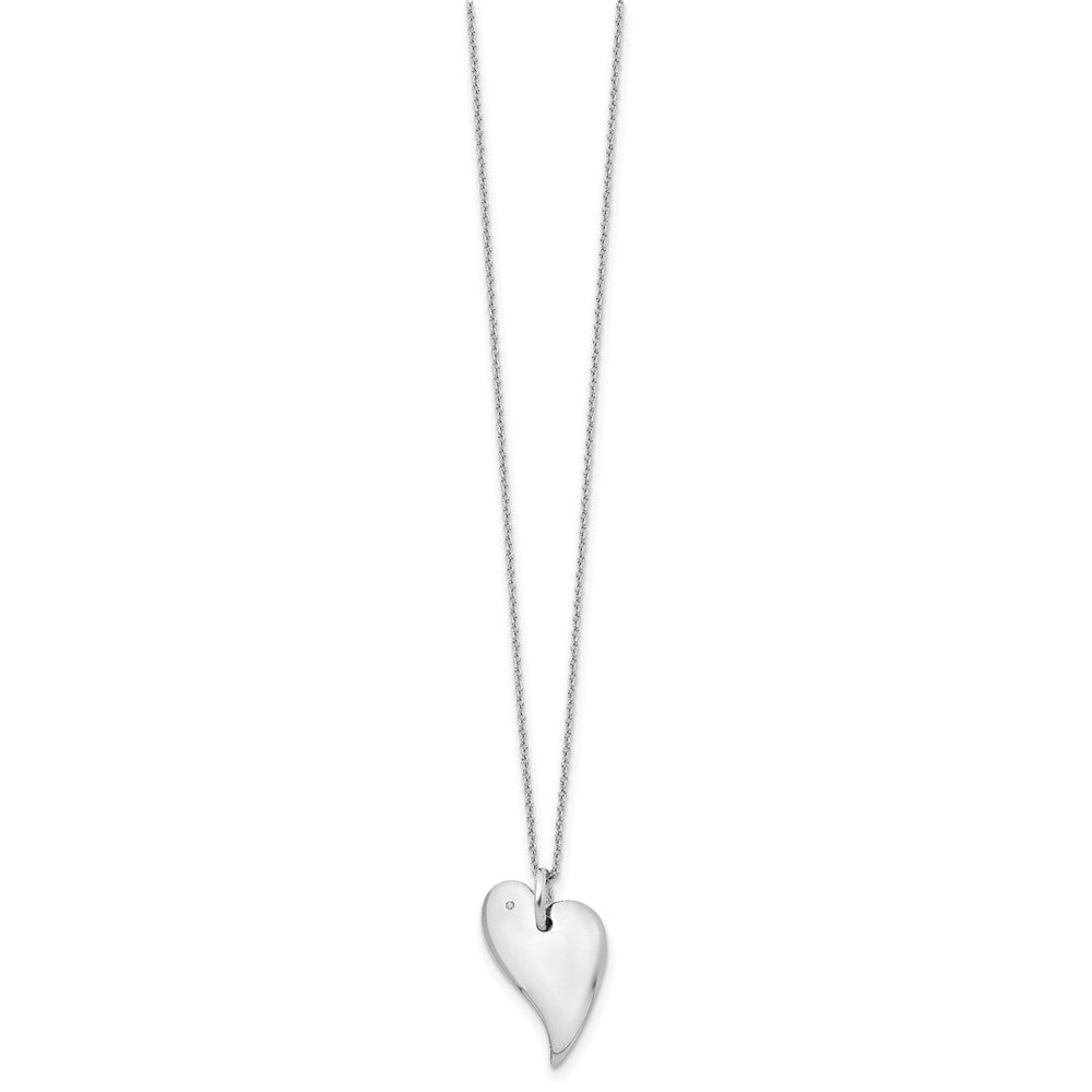 Sterling Silver White Ice Rhodium-Plated 18 Inch Diamond Heart Necklace With 2 Extender