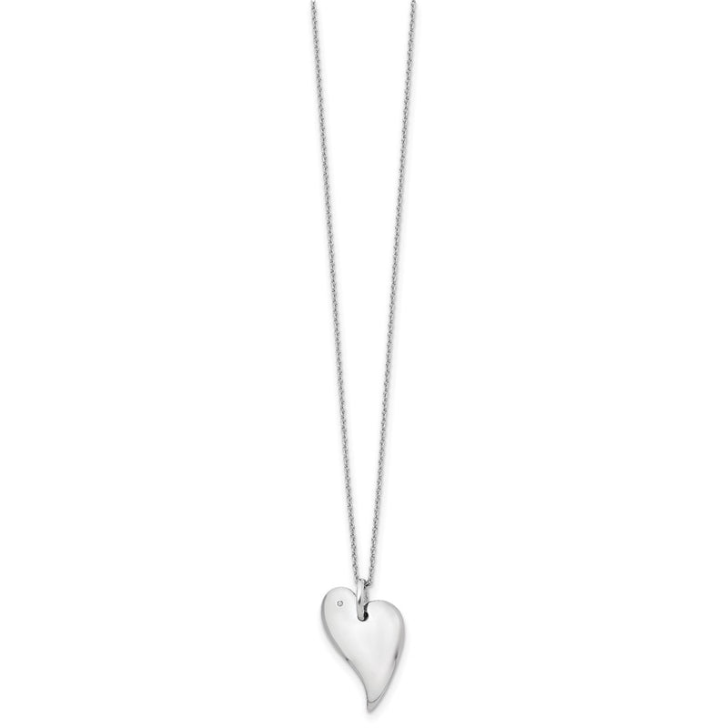 Sterling Silver White Ice Rhodium-Plated 18 Inch Diamond Heart Necklace With 2 Extender