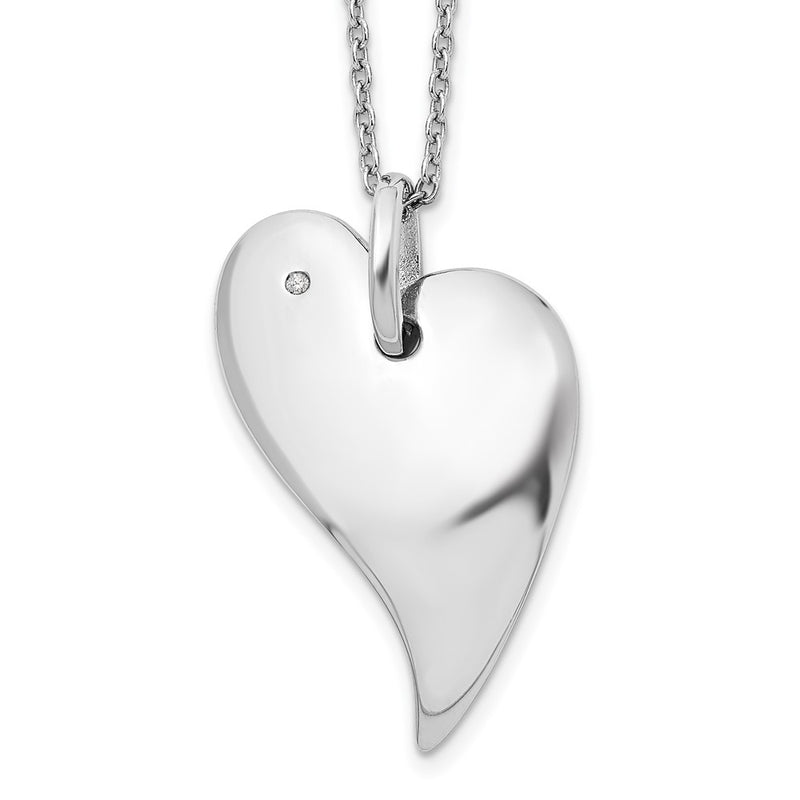 Sterling Silver White Ice Rhodium-Plated 18 Inch Diamond Heart Necklace With 2 Extender