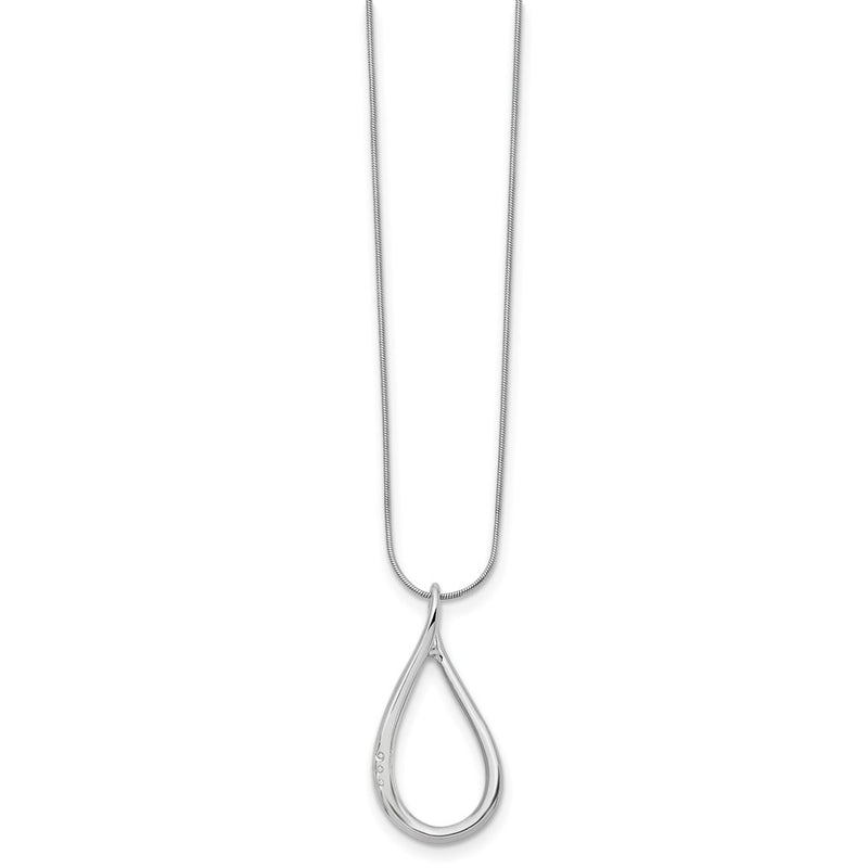 Sterling Silver White Ice Rhodium-Plated 18 Inch Diamond Open Teardrop Necklace With 2 Extender