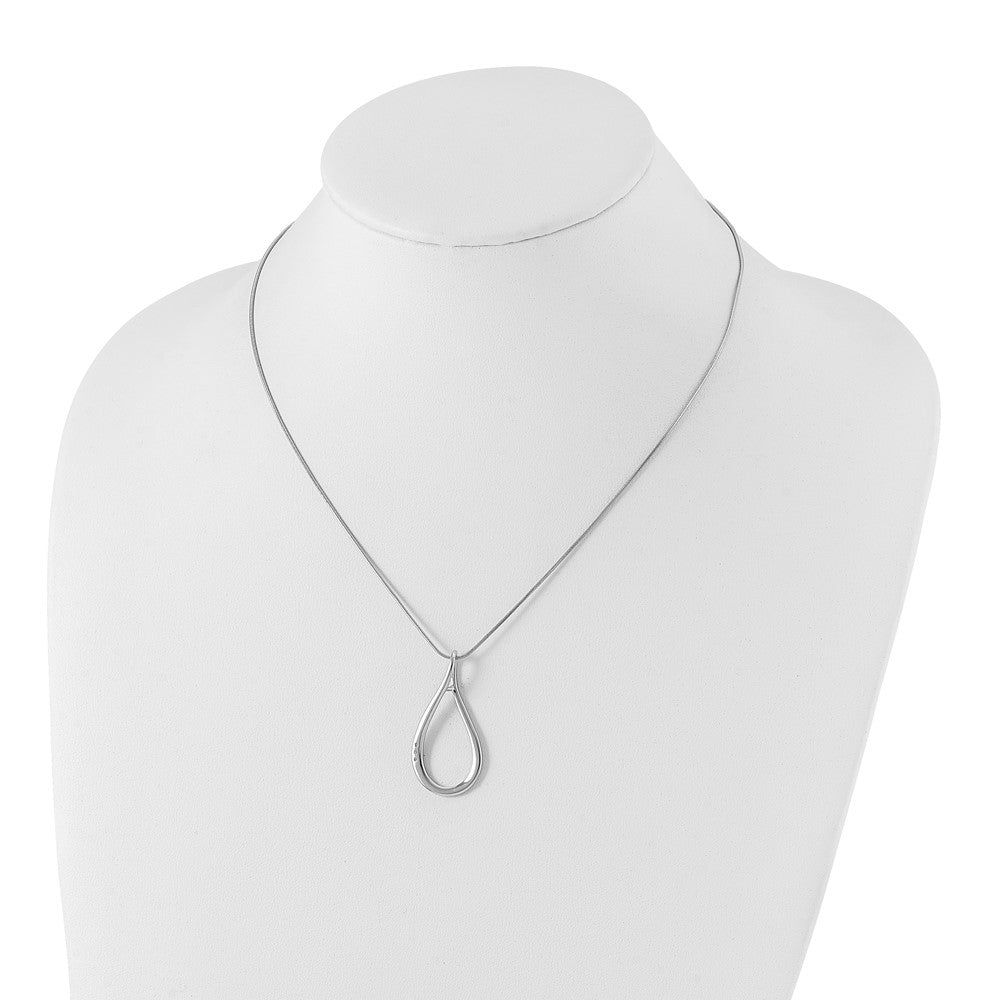 Sterling Silver White Ice Rhodium-Plated 18 Inch Diamond Open Teardrop Necklace With 2 Extender