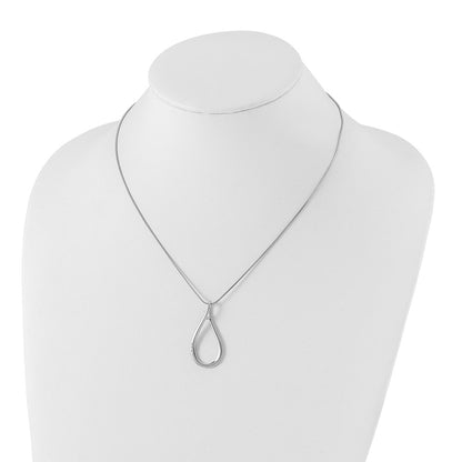 Sterling Silver White Ice Rhodium-Plated 18 Inch Diamond Open Teardrop Necklace With 2 Extender