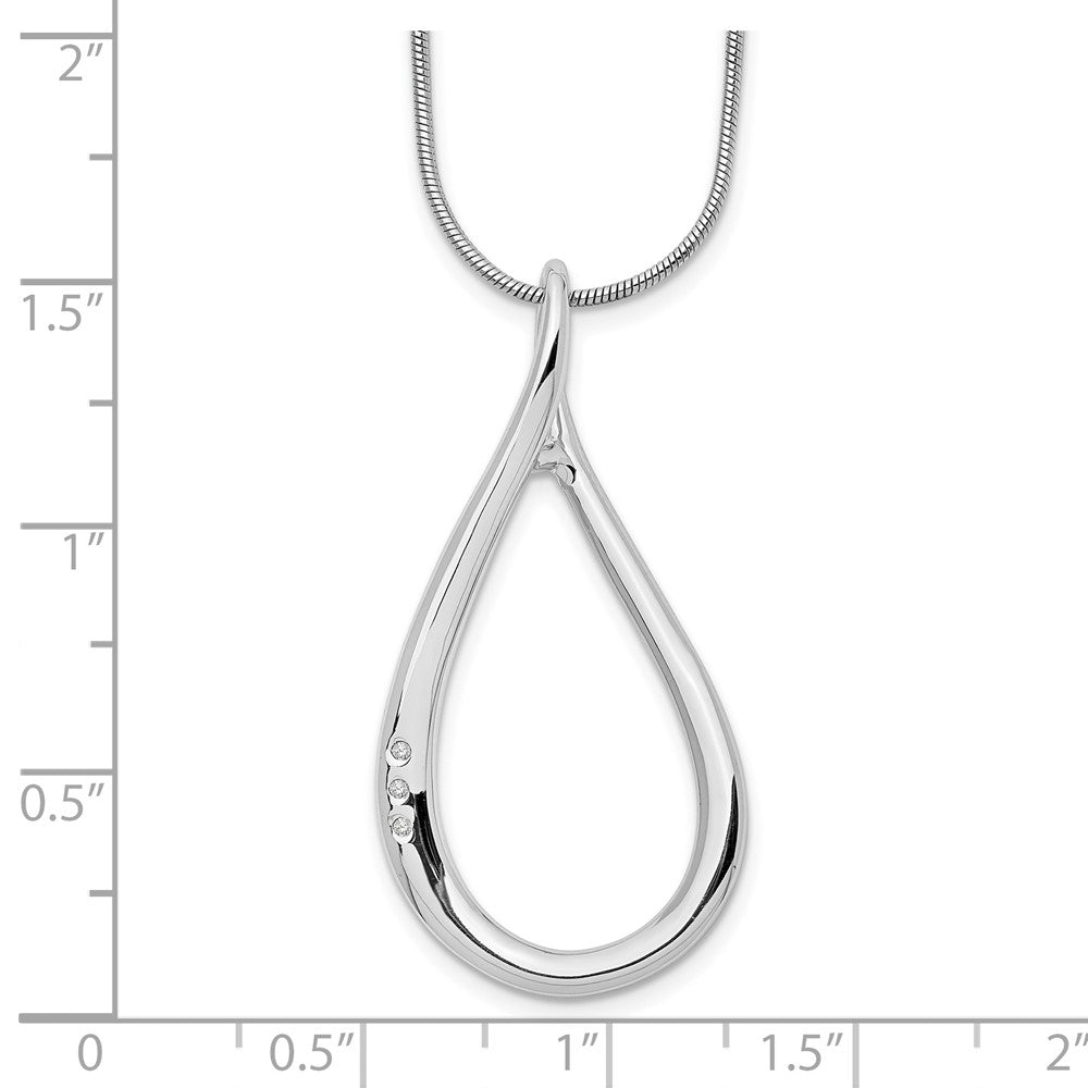 Sterling Silver White Ice Rhodium-Plated 18 Inch Diamond Open Teardrop Necklace With 2 Extender
