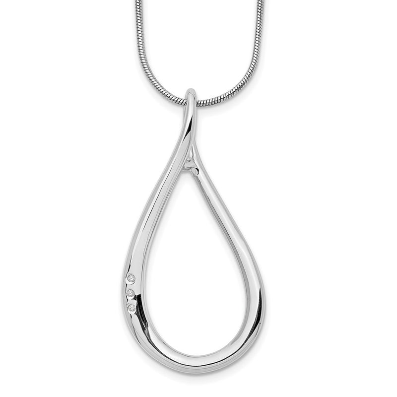 Sterling Silver White Ice Rhodium-Plated 18 Inch Diamond Open Teardrop Necklace With 2 Extender