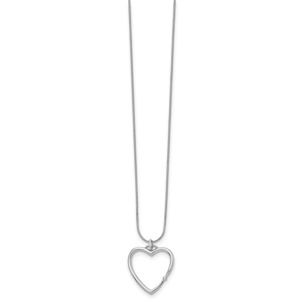 Sterling Silver White Ice Rhodium-Plated 18 Inch Diamond Open Heart Necklace With 2 Extender