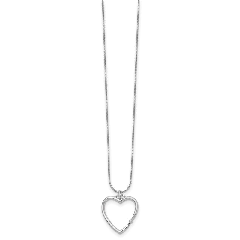 Sterling Silver White Ice Rhodium-Plated 18 Inch Diamond Open Heart Necklace With 2 Extender