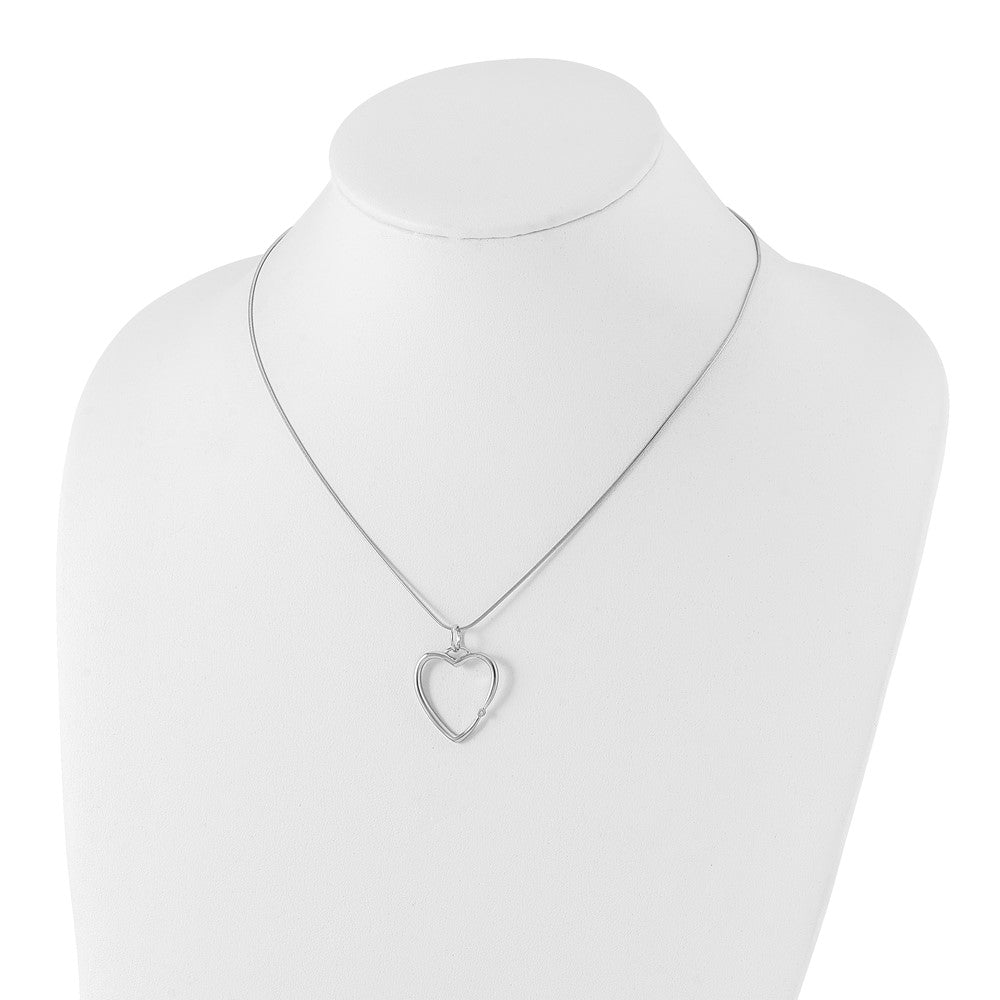 Sterling Silver White Ice Rhodium-Plated 18 Inch Diamond Open Heart Necklace With 2 Extender