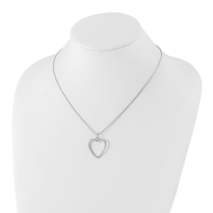 Sterling Silver White Ice Rhodium-Plated 18 Inch Diamond Open Heart Necklace With 2 Extender