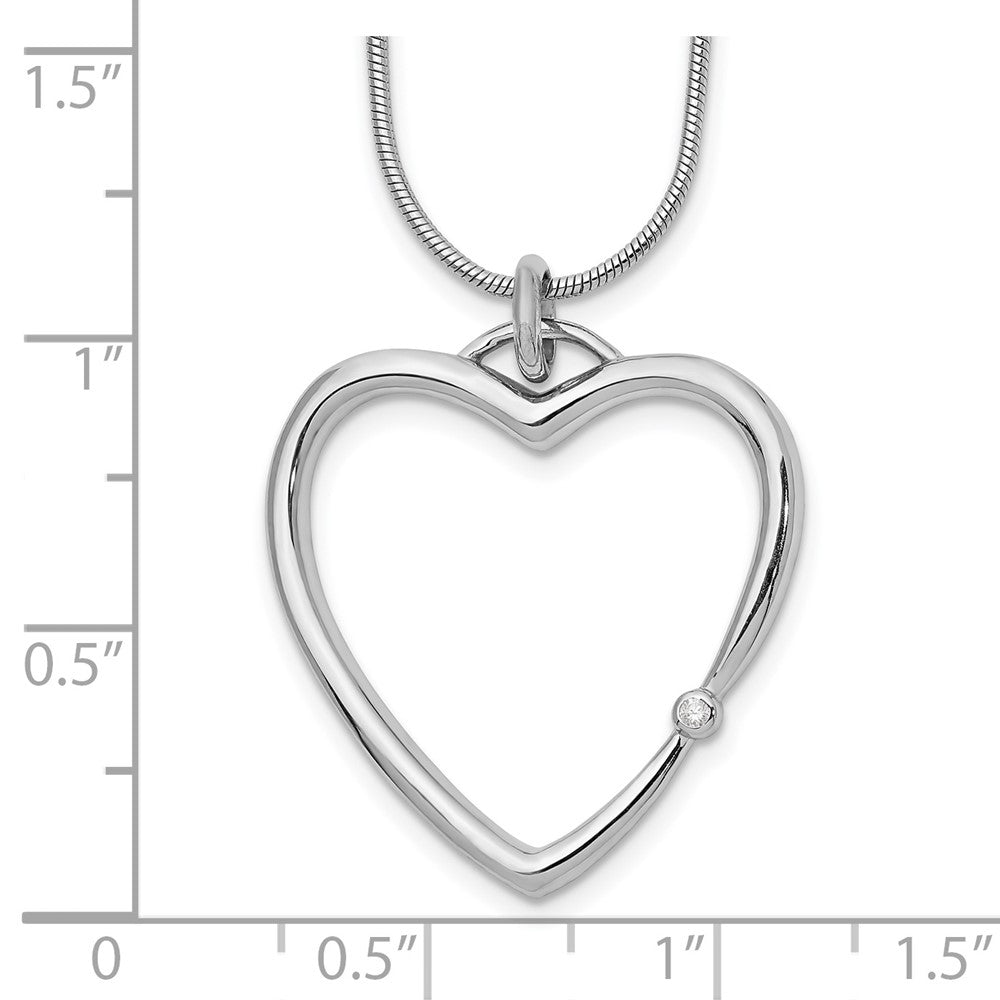 Sterling Silver White Ice Rhodium-Plated 18 Inch Diamond Open Heart Necklace With 2 Extender