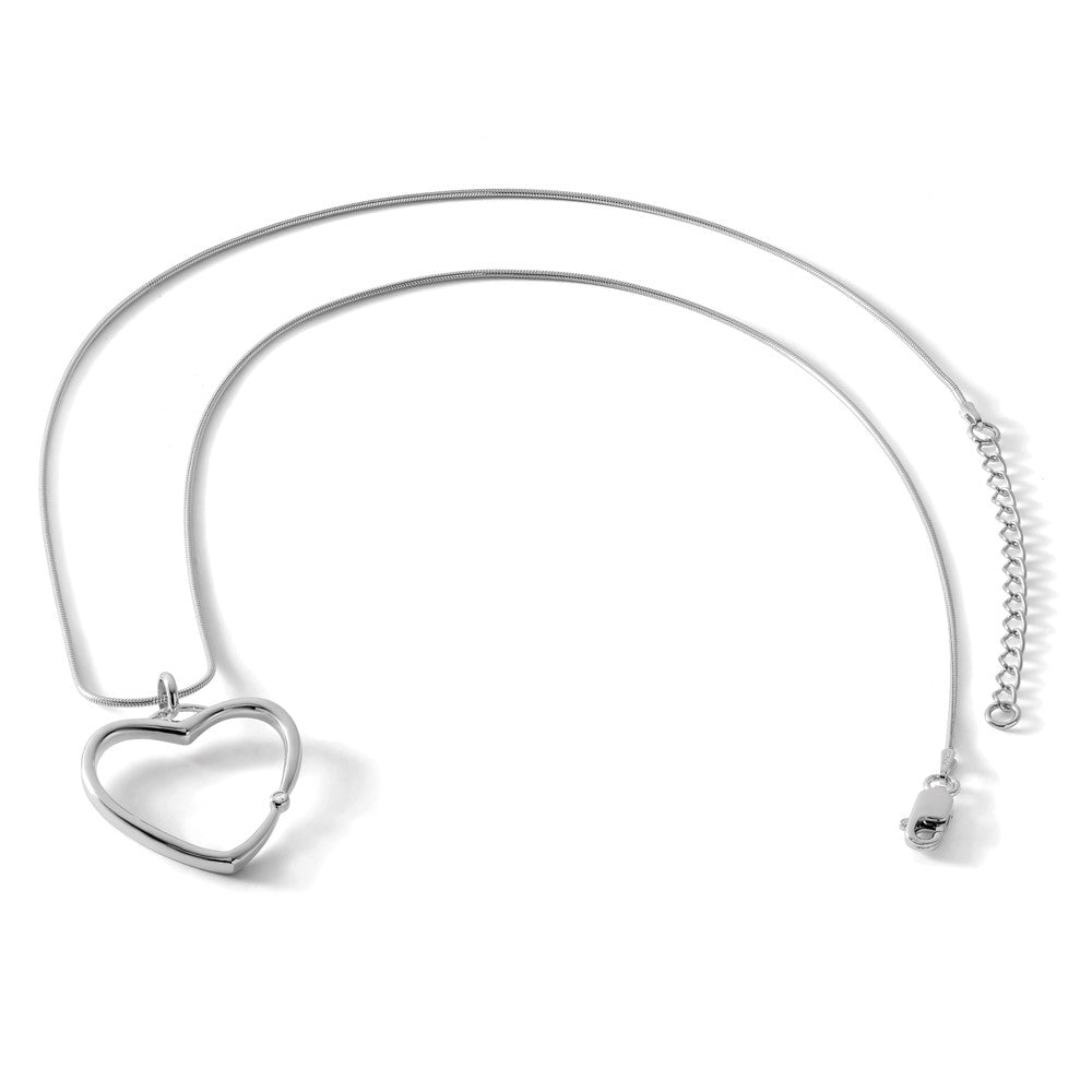 Sterling Silver White Ice Rhodium-Plated 18 Inch Diamond Open Heart Necklace With 2 Extender