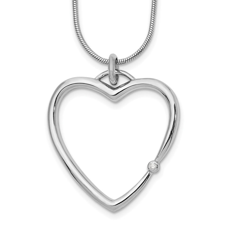 Sterling Silver White Ice Rhodium-Plated 18 Inch Diamond Open Heart Necklace With 2 Extender