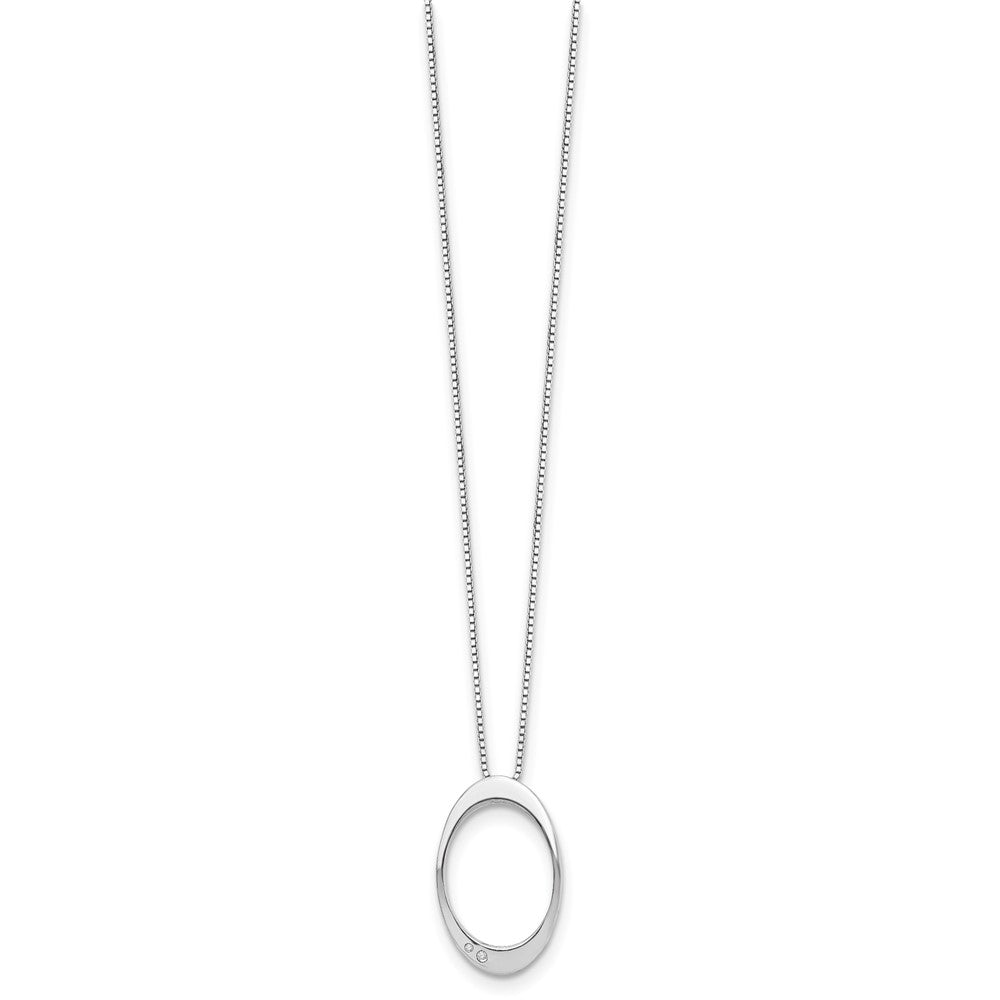 Sterling Silver White Ice Rhodium-Plated 18 Inch Diamond Open Oval Necklace With 2 Extender