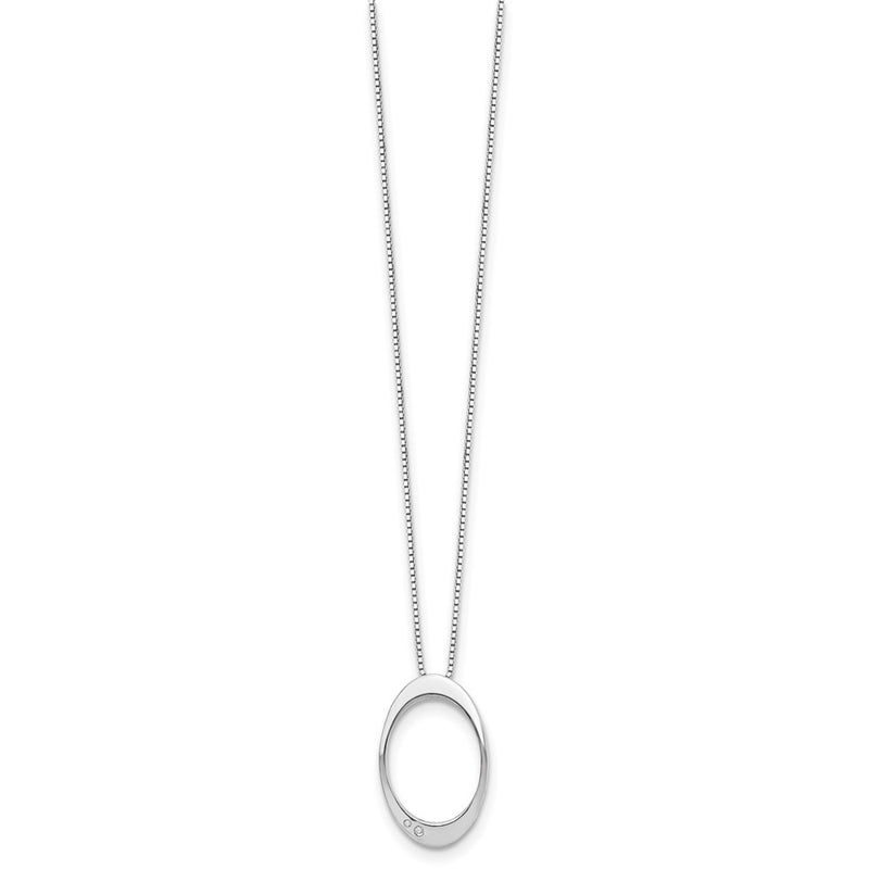 Sterling Silver White Ice Rhodium-Plated 18 Inch Diamond Open Oval Necklace With 2 Extender