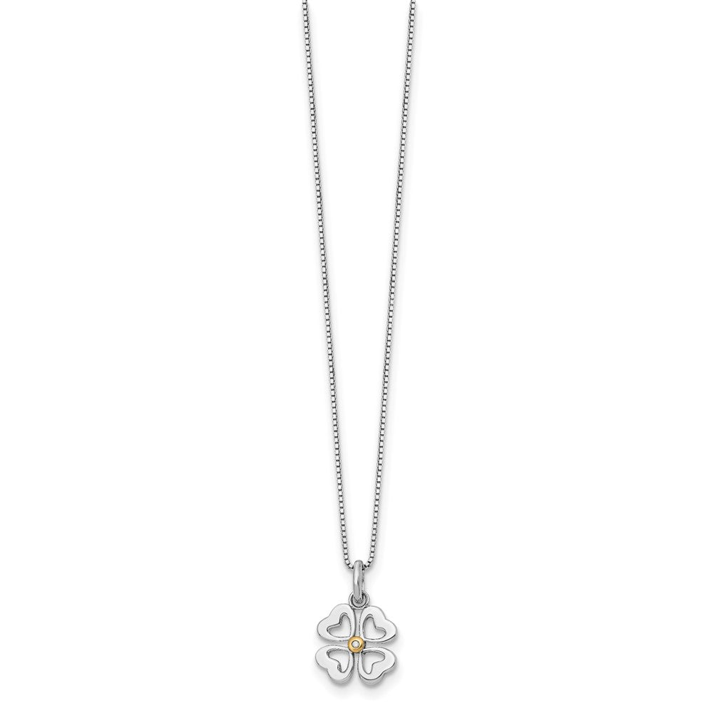 Sterling Silver White Ice Rhodium-Plated Gold-Tone 18 Inch Diamond Four Hearts Necklace With 2 Extender