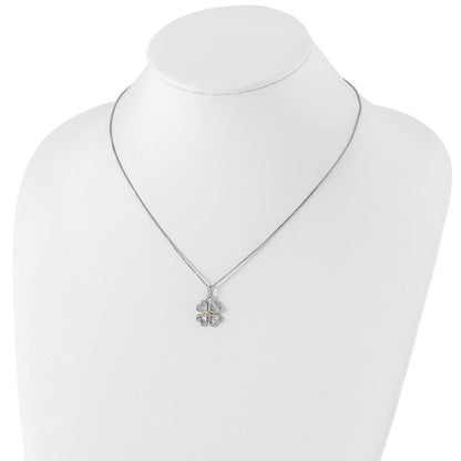 Sterling Silver White Ice Rhodium-Plated Gold-Tone 18 Inch Diamond Four Hearts Necklace With 2 Extender
