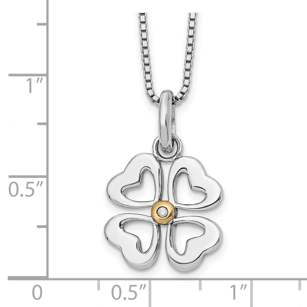 Sterling Silver White Ice Rhodium-Plated Gold-Tone 18 Inch Diamond Four Hearts Necklace With 2 Extender