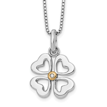 Sterling Silver White Ice Rhodium-Plated Gold-Tone 18 Inch Diamond Four Hearts Necklace With 2 Extender