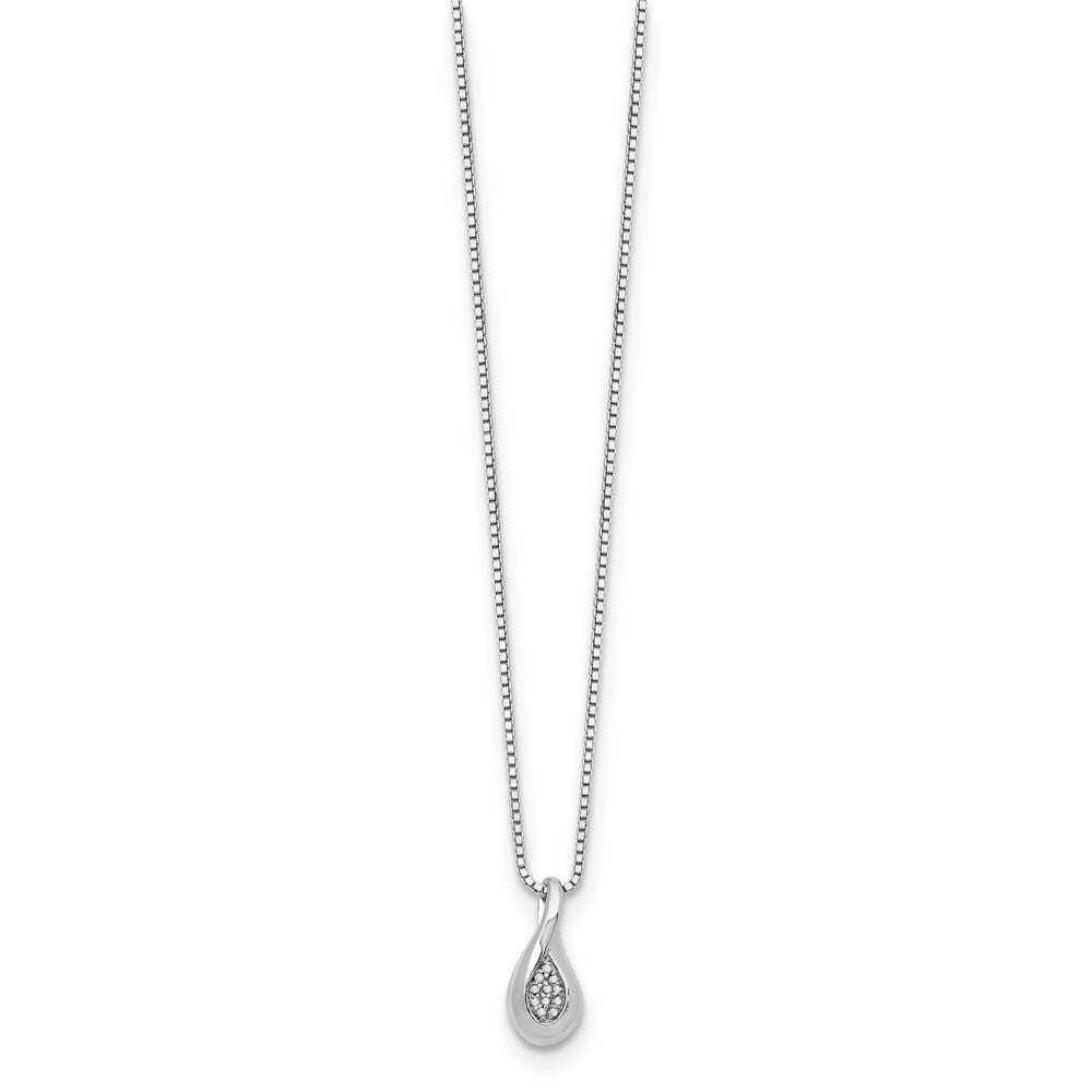 Sterling Silver White Ice Rhodium-Plated 18 Inch Diamond Teardrop Necklace With 2 Extender