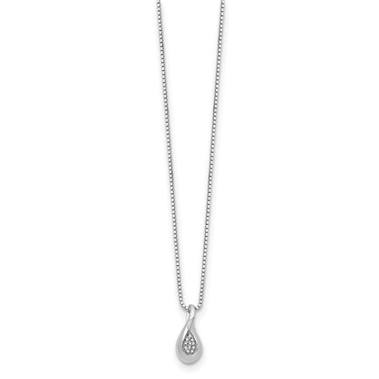 Sterling Silver White Ice Rhodium-Plated 18 Inch Diamond Teardrop Necklace With 2 Extender
