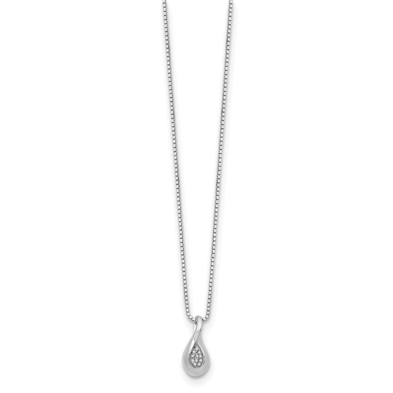 Sterling Silver White Ice Rhodium-Plated 18 Inch Diamond Teardrop Necklace With 2 Extender