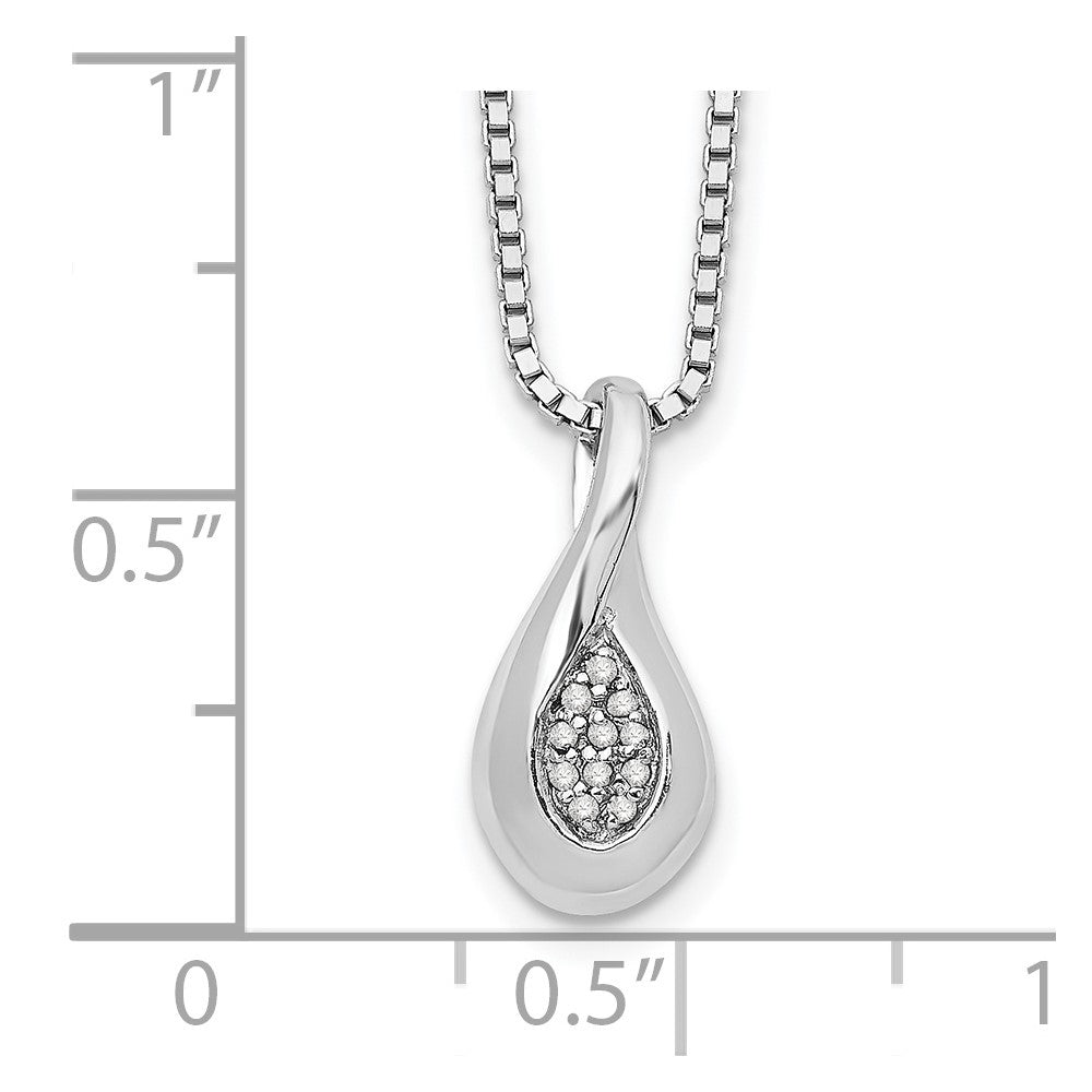 Sterling Silver White Ice Rhodium-Plated 18 Inch Diamond Teardrop Necklace With 2 Extender