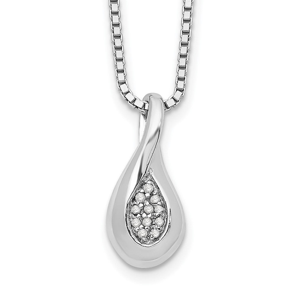 Sterling Silver White Ice Rhodium-Plated 18 Inch Diamond Teardrop Necklace With 2 Extender