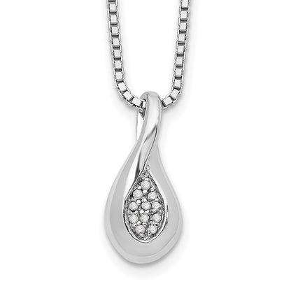 Sterling Silver White Ice Rhodium-Plated 18 Inch Diamond Teardrop Necklace With 2 Extender