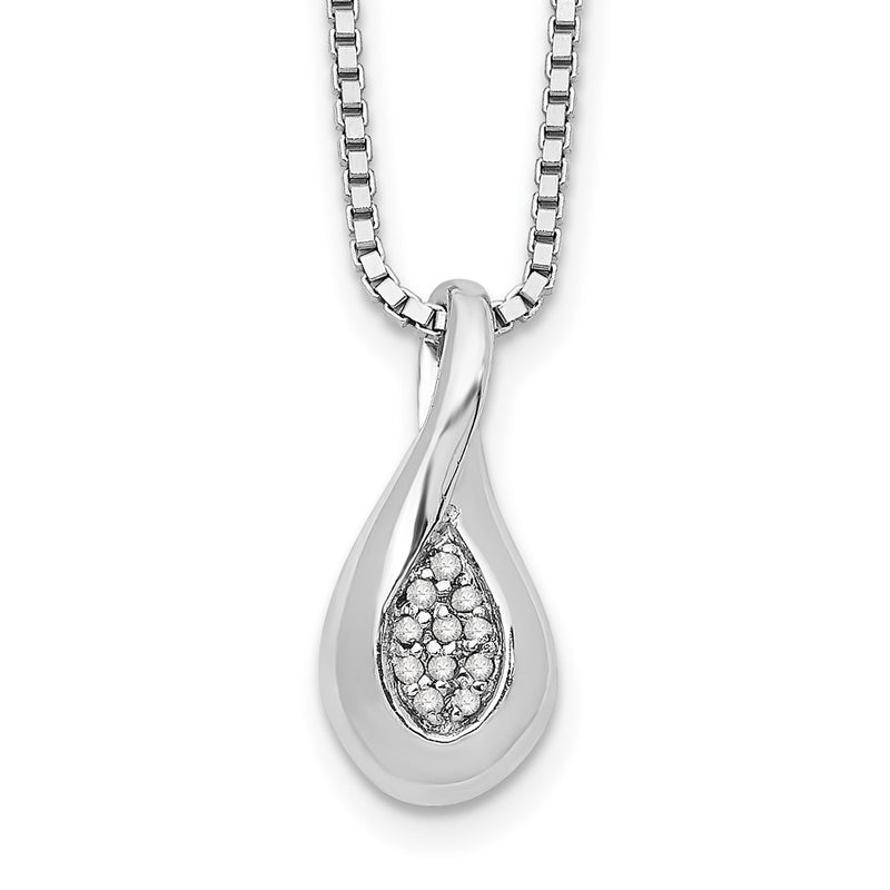 Sterling Silver White Ice Rhodium-Plated 18 Inch Diamond Teardrop Necklace With 2 Extender