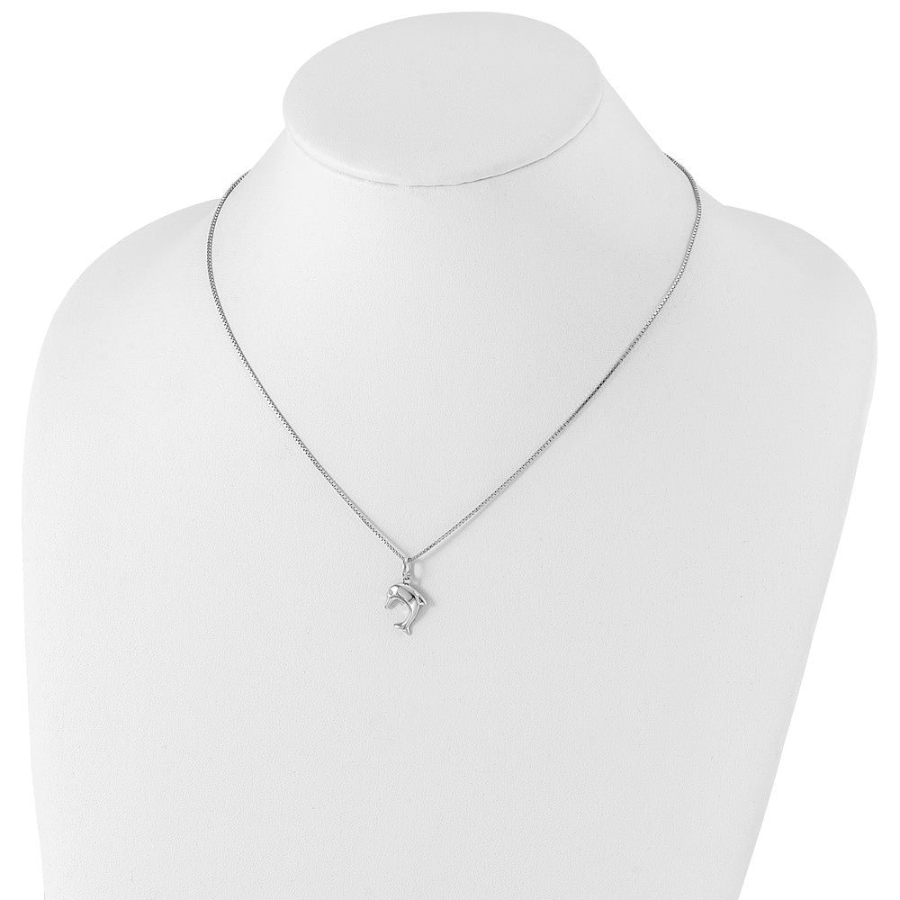 Sterling Silver White Ice Rhodium-Plated 18 Inch Diamond Dolphin Necklace With 2 Extender