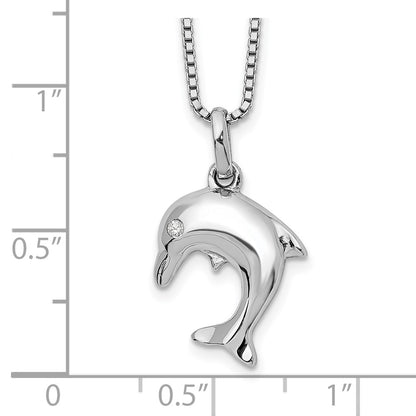 Sterling Silver White Ice Rhodium-Plated 18 Inch Diamond Dolphin Necklace With 2 Extender