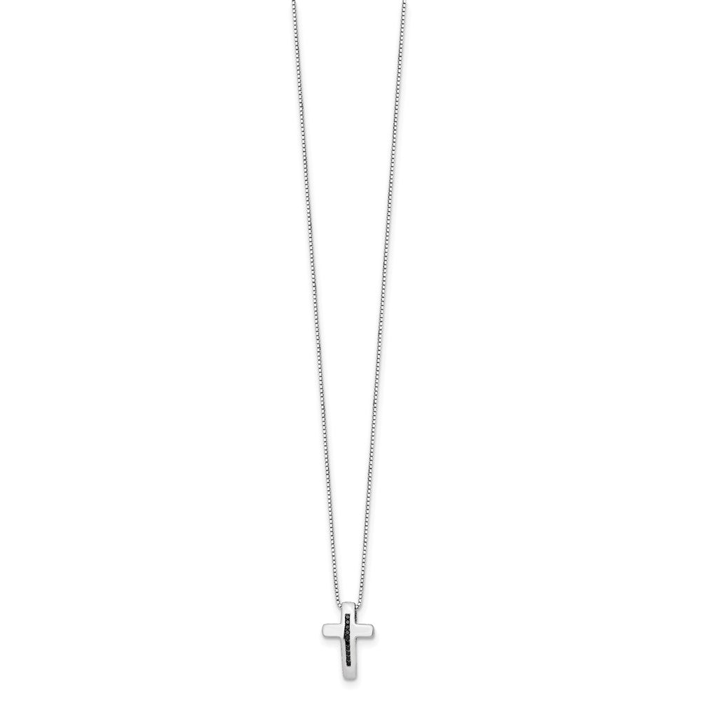 Sterling Silver White Ice Rhodium-Plated 18 Inch Black Diamond Cross Necklace With 2 Extender