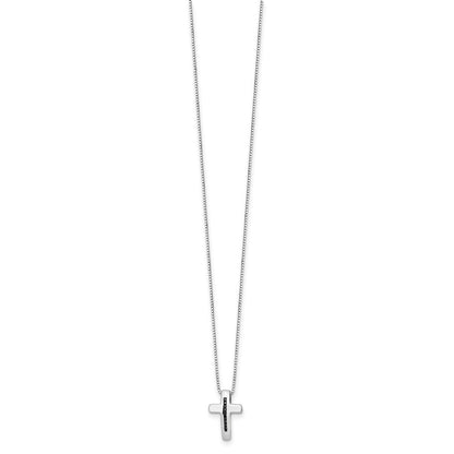 Sterling Silver White Ice Rhodium-Plated 18 Inch Black Diamond Cross Necklace With 2 Extender