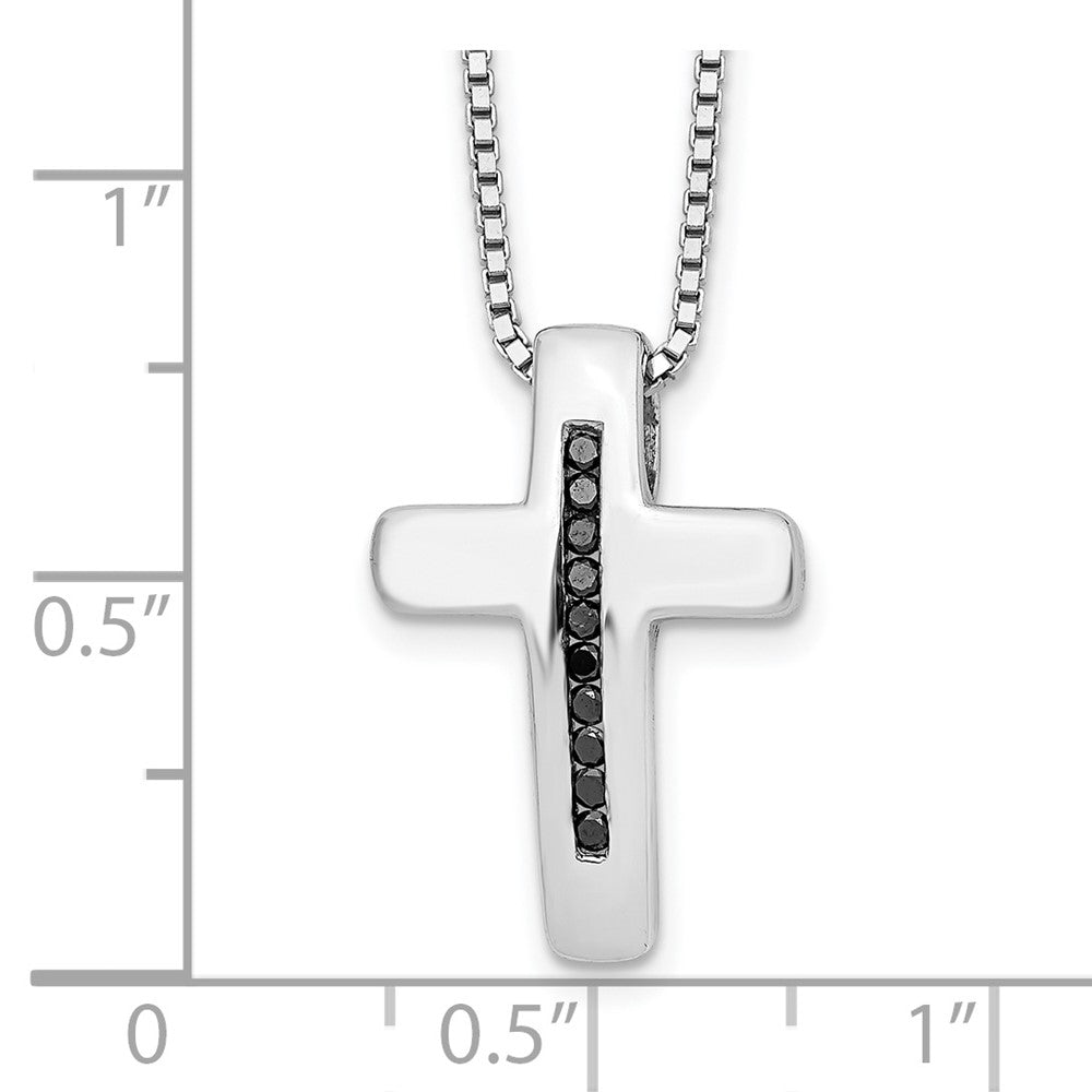 Sterling Silver White Ice Rhodium-Plated 18 Inch Black Diamond Cross Necklace With 2 Extender