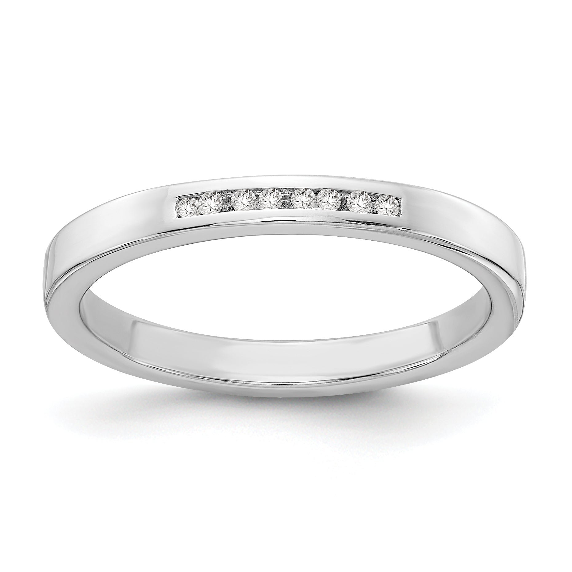 Sterling Silver White Ice Rhodium-Plated Chanel-Set Diamond Ring